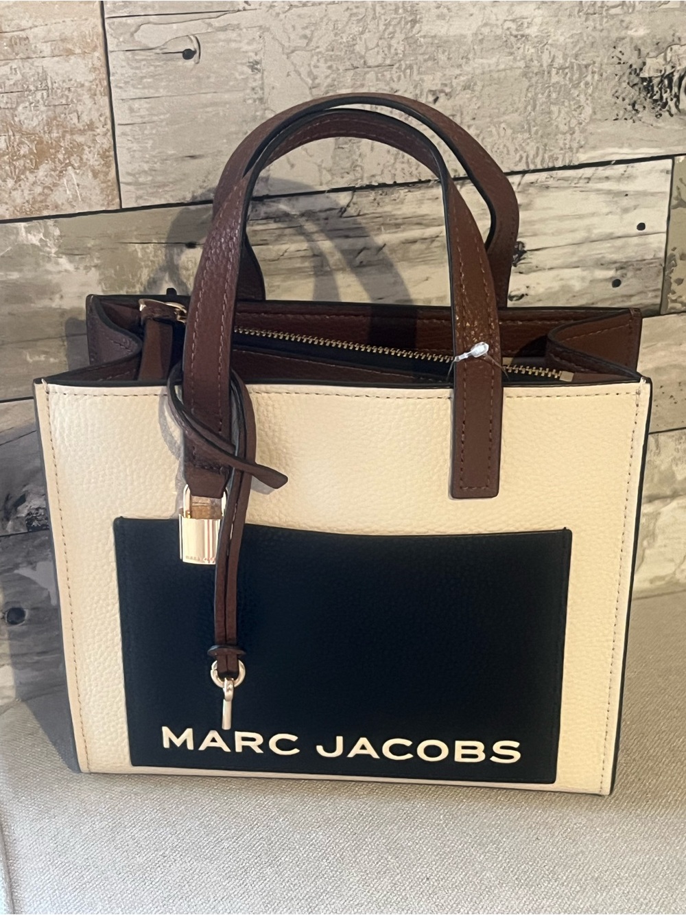 Marc Jacobs Cream, Black & Brown Leather Mini Tote